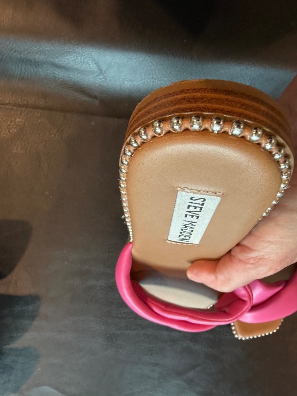 Steve Madden Rayne Pink Flat Sandals 8 M Silver Beading - Picture 6 of 10